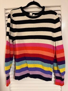 GAP Black & Cream Striped Crewneck with Rainbow Stripes - XL